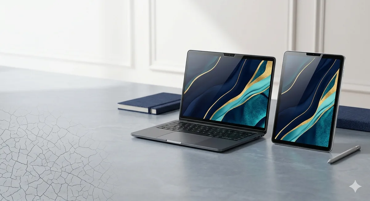 Premium laptop and tablet protected with TRUSTinONLINE precision-cut screen guards